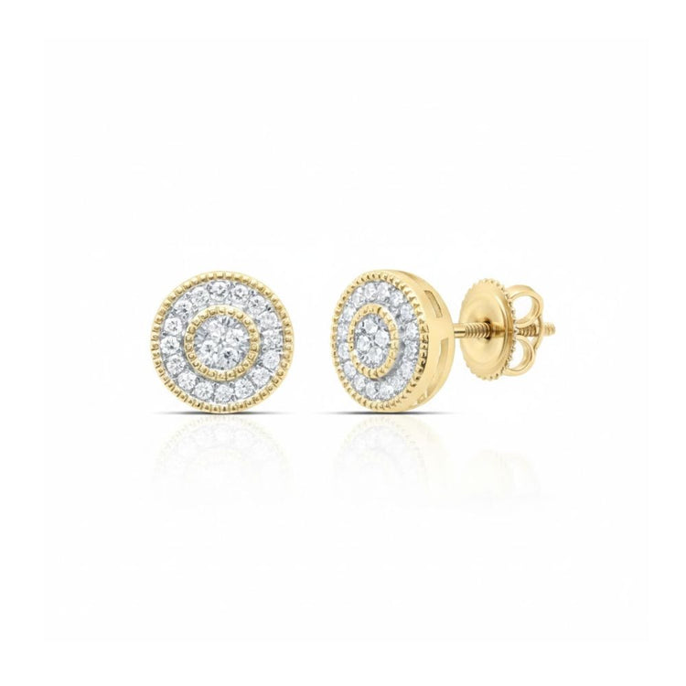 10k Yellow Gold Round Diamond Circle Earrings 1/8CTTW close-up detail - GOLDZENN