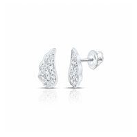 1/20CTW Round Diamond Angel Wing Stud Earrings - 14K White Gold close-up detail - GOLDZENN