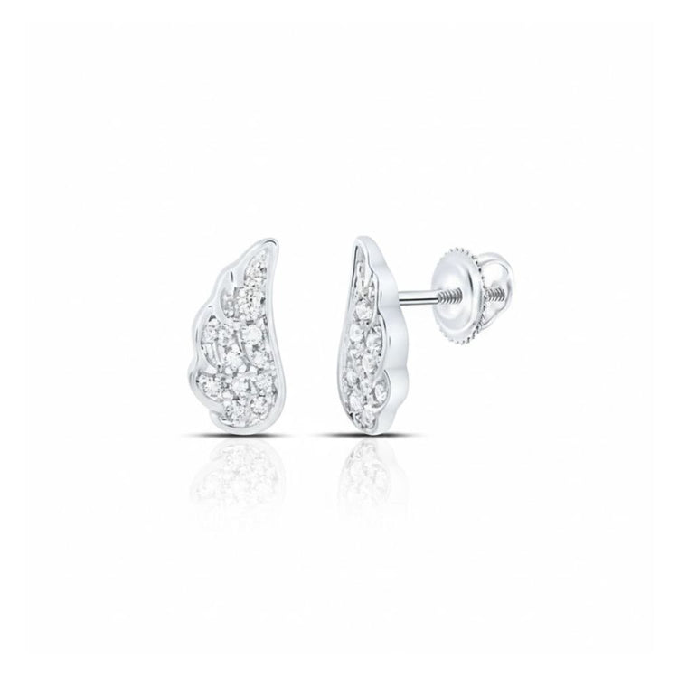1/20CTW Round Diamond Angel Wing Stud Earrings - 14K White Gold close-up detail - GOLDZENN