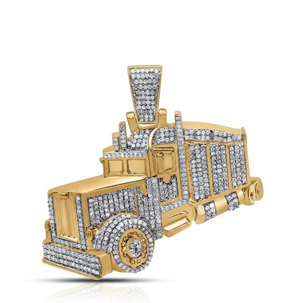 1CTW Diamond Truck Charm Sterling Silver Men's Jewelry—a striking semi-truck pendant adorned with diamonds from the P3 Collection, photographed on a white background.
