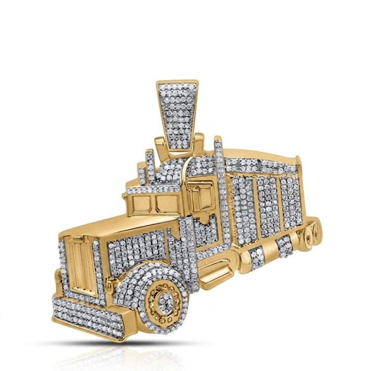 1CTW Diamond Truck Charm Sterling Silver Men's Jewelry—a striking semi-truck pendant adorned with diamonds from the P3 Collection, photographed on a white background.