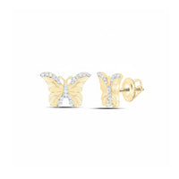 1/6 CTW Diamond Butterfly Earrings in 10k Yellow Gold close-up detail - GOLDZENN