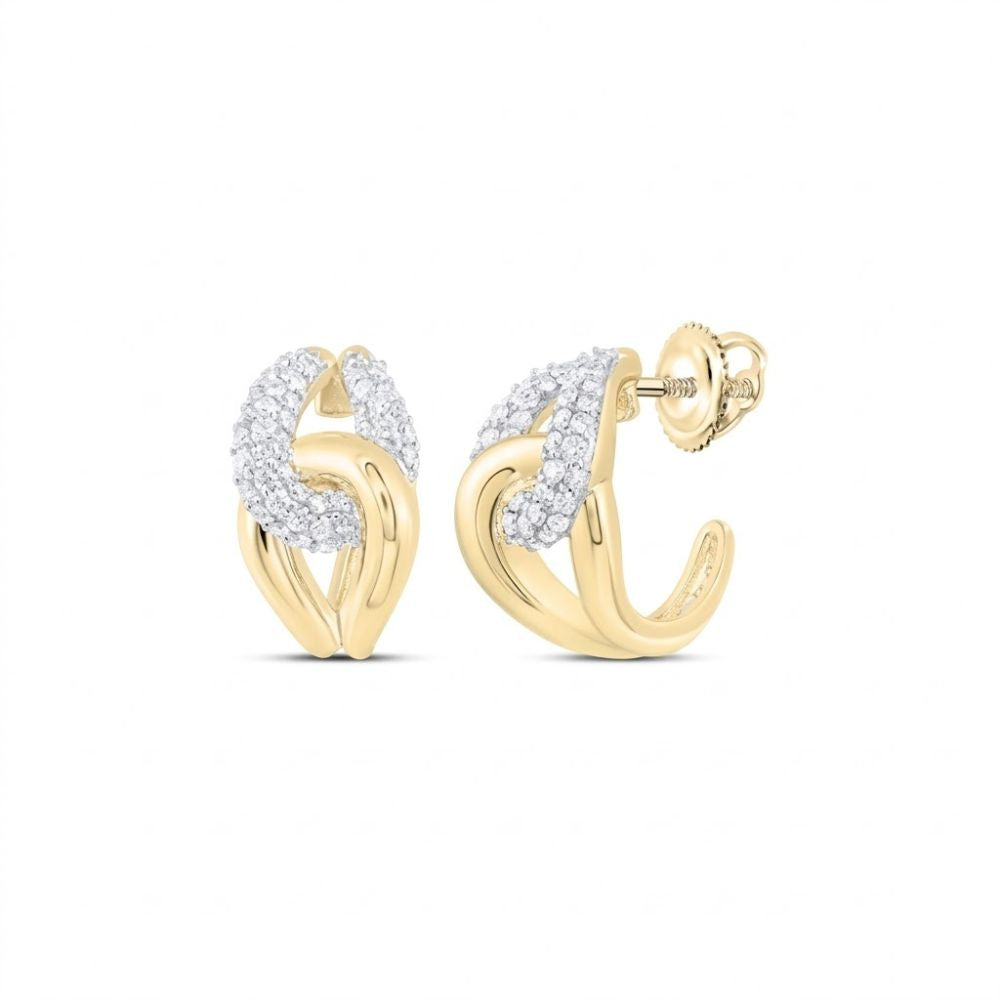 These 1/2CTW natural diamond fashion earrings in 14K yellow gold feature an interlocking design, rows of sparkling diamonds, a screw-back closure, and a polished finish.