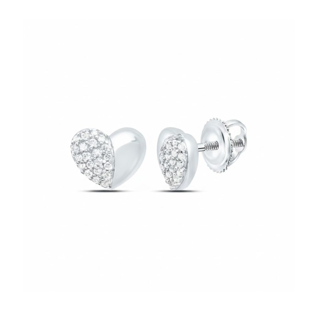 1/10CT Diamond Heart Earrings – Sterling Silver close-up detail - GOLDZENN