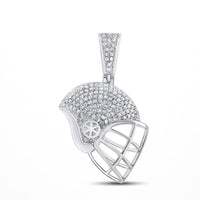 The Sterling Silver Diamond Helmet Pendant 3/4 CTW features an American football helmet design, sparkling with clear diamonds and detailed faceguard lines—perfect for sports fans. Shown on a simple white background.