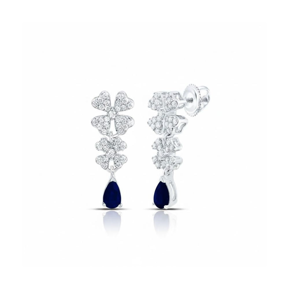3/8CTW Diamond Flower Earrings 14k White Gold close-up detail - GOLDZENN