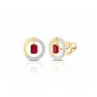 14k Yellow Gold Emerald Ruby Diamond Fashion Earrings close-up detail - GOLDZENN