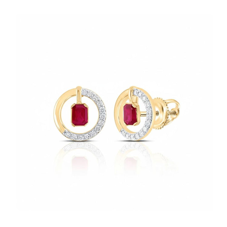 14k Yellow Gold Emerald Ruby Diamond Fashion Earrings close-up detail - GOLDZENN