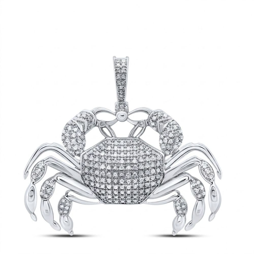 The 3/4CTW Diamond Crab Charm Sterling Silver Mens features sparkling natural diamonds on a crab-shaped pendant, creating a standout accessory from P3 diamond jewelry against a plain white background.