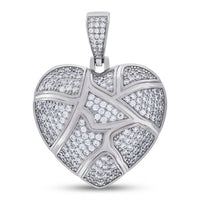 The 925 Sterling Silver Women's CZ Heart Charm Pendant features a geometric design with wavy silver lines and is accented with sparkling white gemstones—a stunning heart necklace for any occasion.