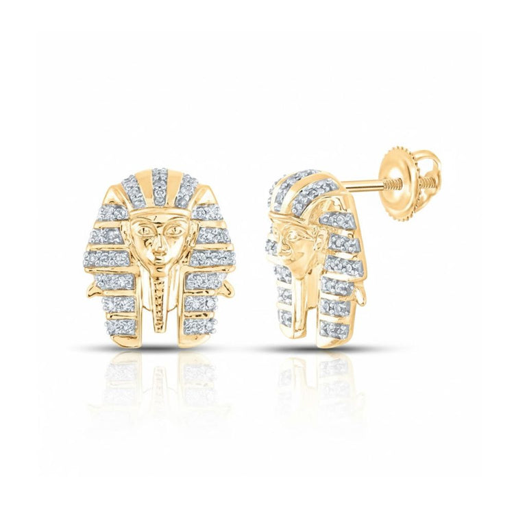 10k Yellow Gold Diamond Pharaoh Cluster Earrings 1/5 CT close-up detail - GOLDZENN