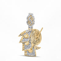The 10K Gold Diamond Money Roll Charm 1/4CTW features a diamond-studded dollar sign and swirling records with gold bills—an eye-catching men's pendant crafted in yellow gold, offering brilliant charm.