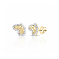 10k Yellow Gold Round Diamond Nugget Earrings 1/10 Cttw close-up detail - GOLDZENN