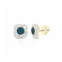 5/8CT Blue Diamond Flower Earrings in 10k Gold close-up detail - GOLDZENN