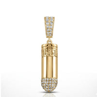 The 5/8CTW Diamond Urn Charm in 10K yellow gold for men features a Greek key design at the top and natural diamonds on the bale and tip, set against a plain white background.