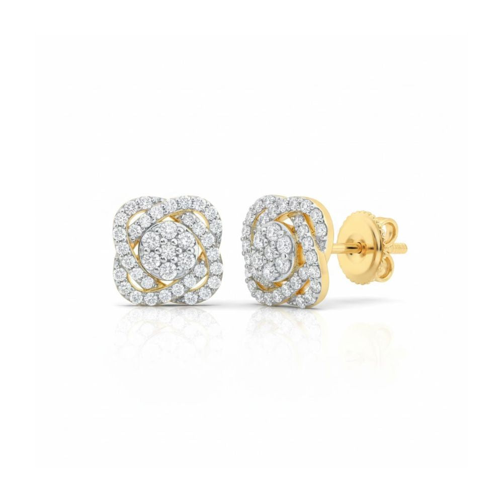 5/8CT Natural Diamond Flower Earrings in 10k Gold close-up detail - GOLDZENN