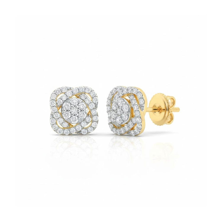 5/8CT Natural Diamond Flower Earrings in 10k Gold close-up detail - GOLDZENN