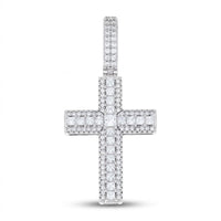 The Sterling Silver CZ Cross Religious Pendant showcases a unisex design with sparkling cubic zirconia accents and a central square stone, elegantly displayed against a white background.