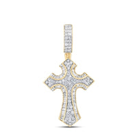 The Diamond Cross Charm 5/8CT in 10K yellow gold features a gold outline, diamond-filled center, and diamond bail—an elegant men’s accessory for any chain.