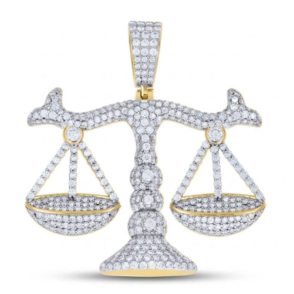 A striking pendant, the 925 Sterling Silver Men's Moissanite Justice Pendant features a detailed scales of justice design with shimmering moissanite stones—a sophisticated accessory for any occasion.