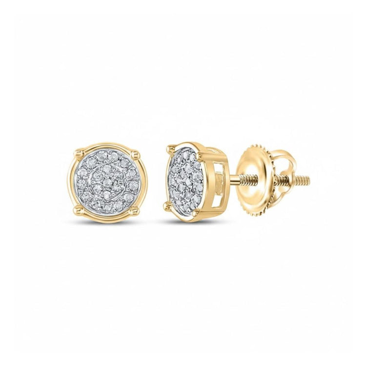 10k Yellow Gold Round Diamond Circle Cluster Earrings close-up detail - GOLDZENN