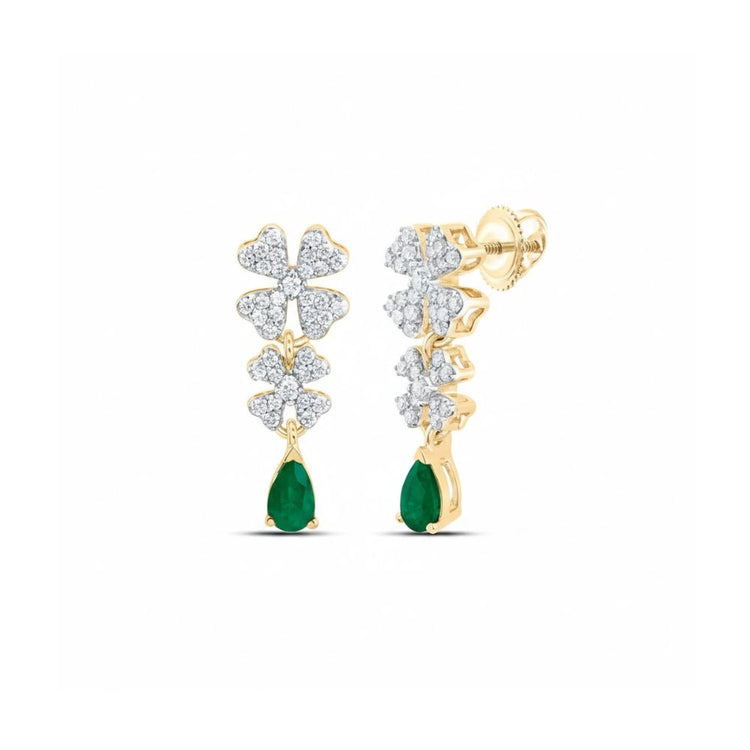 3/8CTW Natural Diamond Flower Earrings 14k Yellow Gold close-up detail - GOLDZENN