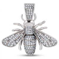 The 925 Sterling Silver Mens Bee Charm Pendant features sparkling clear cubic-zirconia stones on its wings, body, and bail, shown against a plain white background.