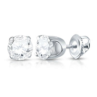 7/8CTW Unisex Round Cut Diamond Solitaire Stud Earrings in 14k white gold with screw-back settings, shown on a white background.