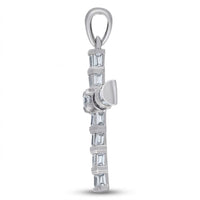 The 925 Sterling Silver Men's Baguette CZ Cross Pendant features a cross design accented with rectangular cubic zirconia stones and is photographed against a white background.