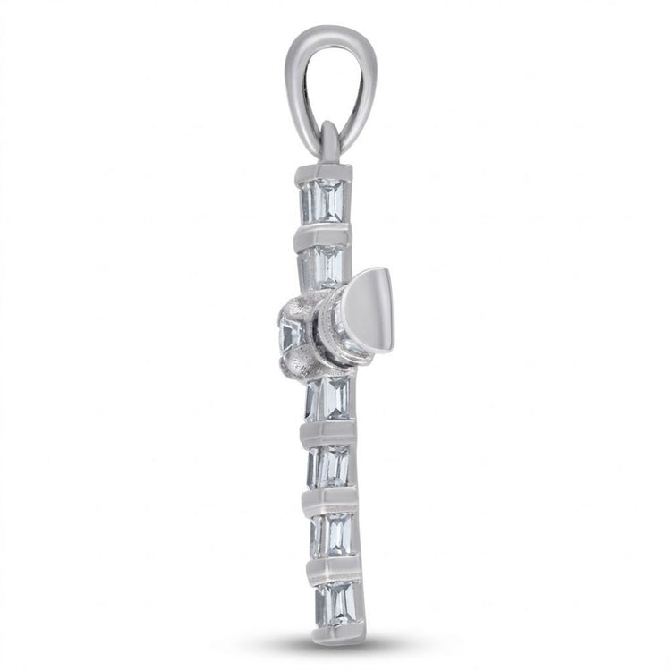 The 925 Sterling Silver Men's Baguette CZ Cross Pendant features a cross design accented with rectangular cubic zirconia stones and is photographed against a white background.