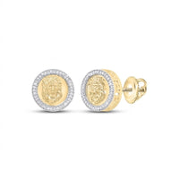 These 1/4CTW Diamond Lion Stud Earrings for Men in 10K yellow gold feature a raised lion head centerpiece, surrounded by sparkling white diamonds and finished with secure screw-back closures.