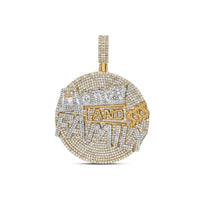 The 4-5/8CTW Diamond Money & Family Men’s Charm in 10K gold features bold MONEY AND FAMILY lettering, sparkling diamonds, and currency motifs—a striking luxury pendant designed for men.