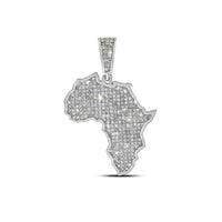 The Sterling Silver Diamond Africa Pendant 1 Cttw, shaped like the continent and adorned with sparkling diamonds, shines against a plain white background.