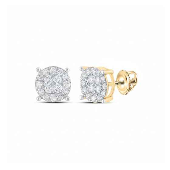 10K Gold Round Diamond Cluster Earrings 3/4 Cttw