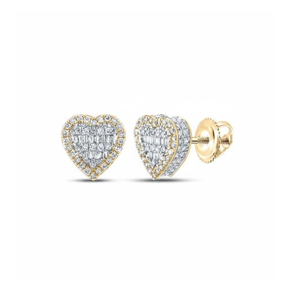10k Yellow Gold Baguette Diamond Heart Earrings