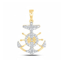  Colgante de ancla de oro amarillo de 10 k con diamante de 1/5 CTW