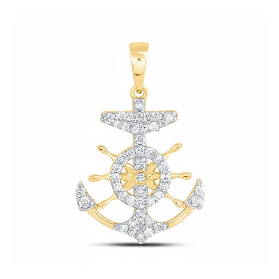 Colgante de ancla de oro amarillo de 10 k con diamante de 1/5 CTW