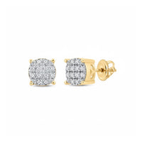 10k Yellow Gold Diamond Cluster Earrings 1/12 Cttw close-up detail - GOLDZENN