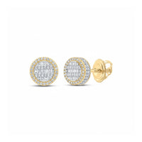 10K Yellow Gold Baguette Diamond Circle Earrings close-up detail - GOLDZENN