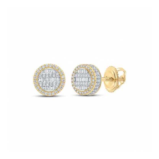 10K Yellow Gold Baguette Diamond Circle Earrings