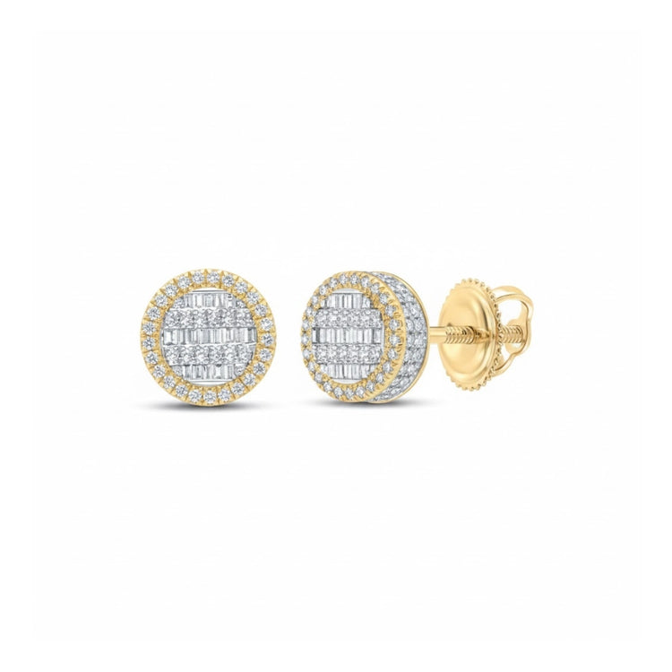 10K Yellow Gold Baguette Diamond Circle Earrings close-up detail - GOLDZENN