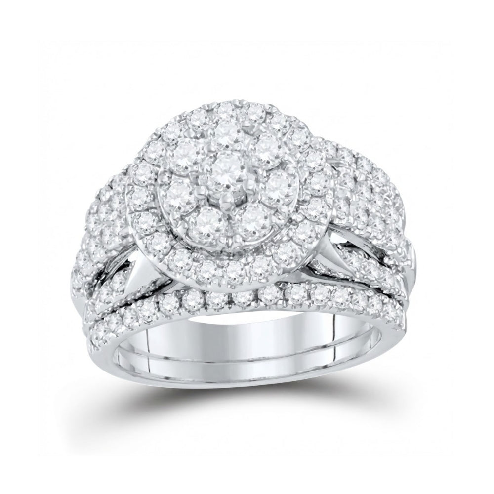 14k White Gold Round Diamond Wedding Ring Set 2 Cttw