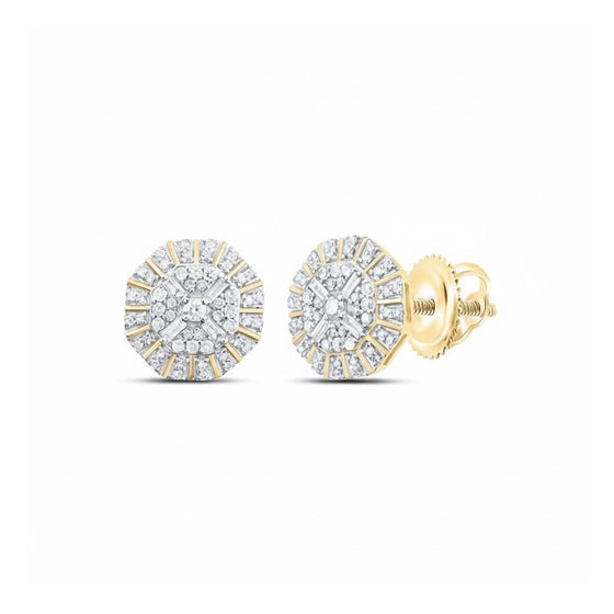 Aretes hexagonales de diamantes de oro blanco de 10 quilates (3/8 quilates)