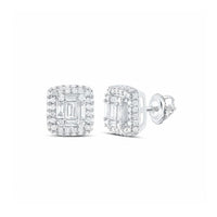 14K White Gold Baguette Diamond Cluster Earrings close-up detail - GOLDZENN