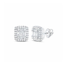  14K White Gold Baguette Diamond Cluster Earrings