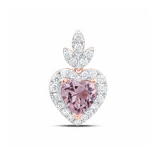  Colgante de corazón de morganita con diamantes de oro rosa de 1/6 CTW de 4,5 mm
