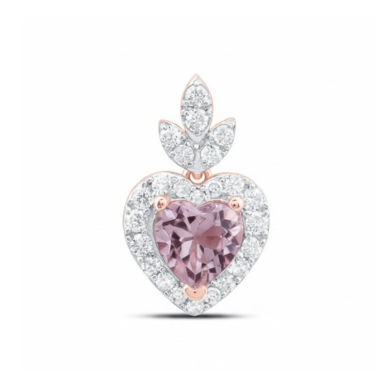 Colgante de corazón de morganita con diamantes de oro rosa de 1/6 CTW de 4,5 mm