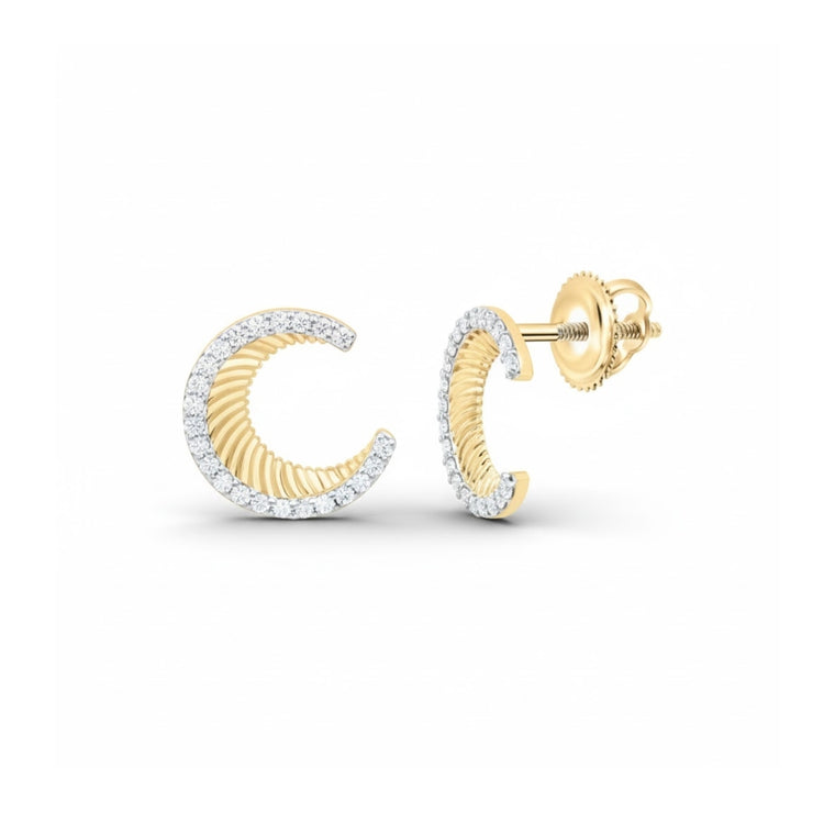 1/5CT Moon Earrings in 10K Yellow Gold close-up detail - GOLDZENN
