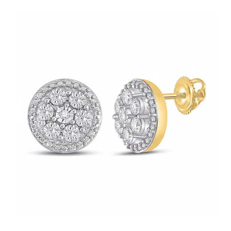 10k Yellow Gold Diamond Illusion Cluster Earrings close-up detail - GOLDZENN