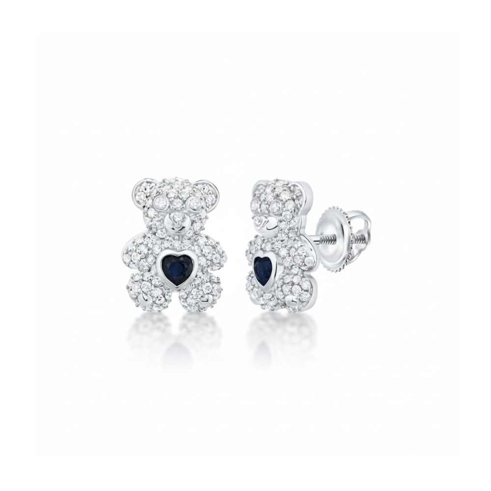 1/2CTW Teddy Bear Diamond Earrings in 10K White Gold